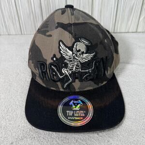 Top Level Cap Hat Skull Mens Green‎ Camo Skeleton Graphic Adjustable READ